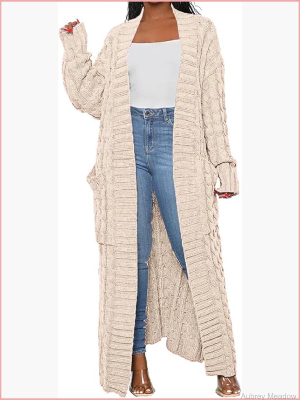Loose Fit Long Maxi Cardigan with Pockets Cable Knit